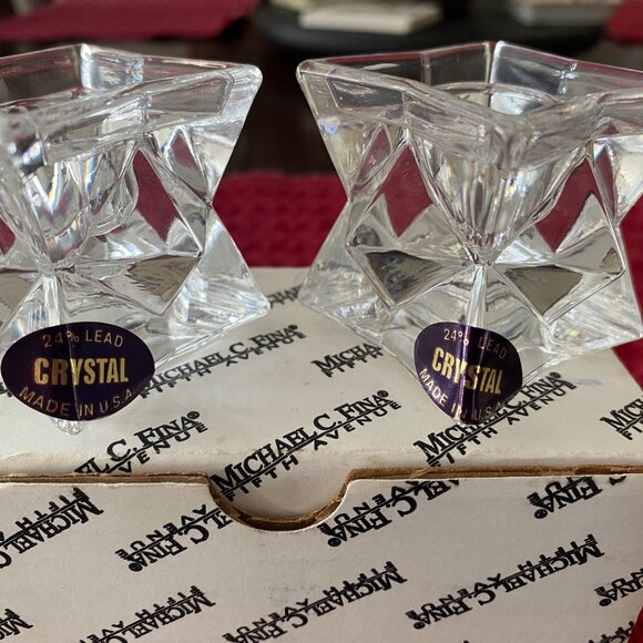 Lead Crystal Star Candlesticks from Michael C. Fina NIB - Picture 4 of 4